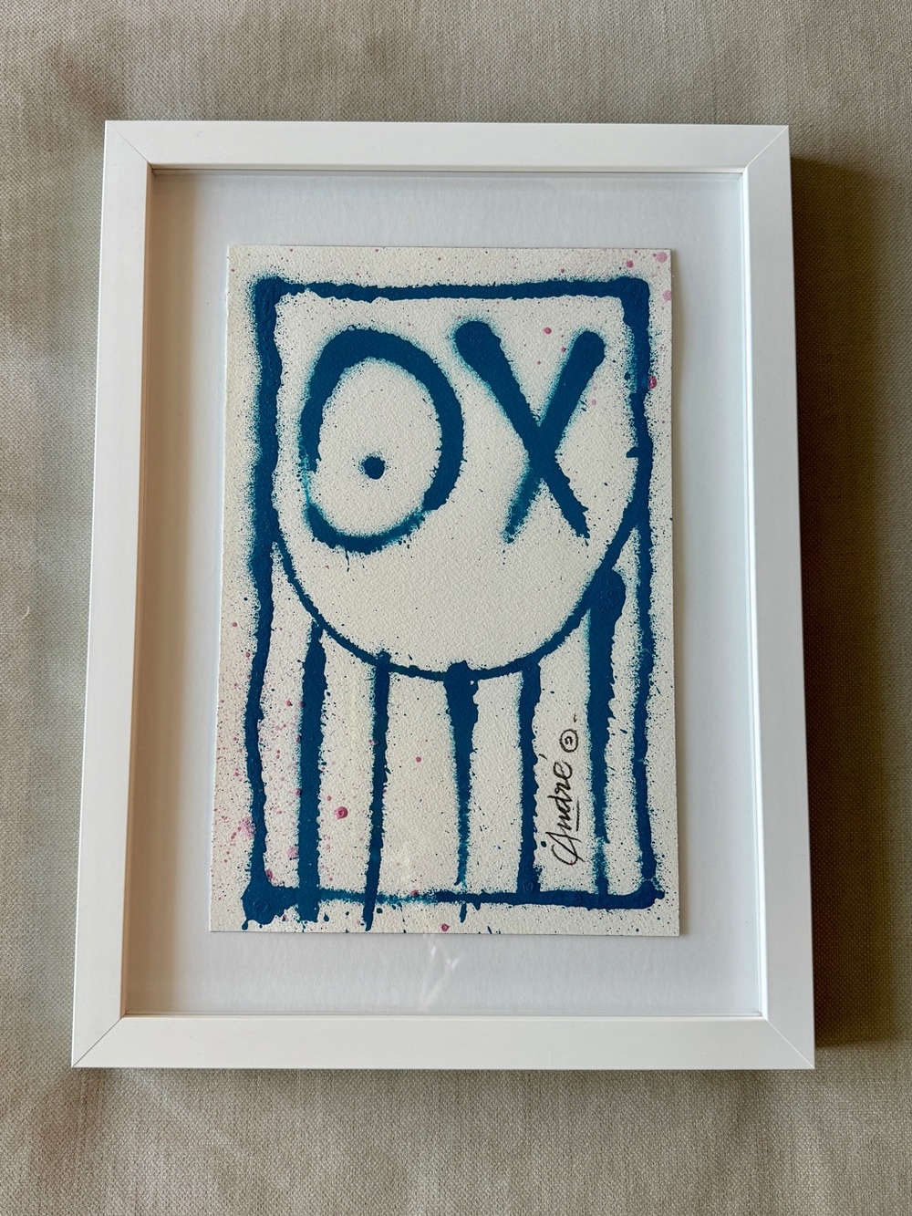 Andre Saraiva ORIGINAL Blue Mr. A Painting 2021 Signed Framed